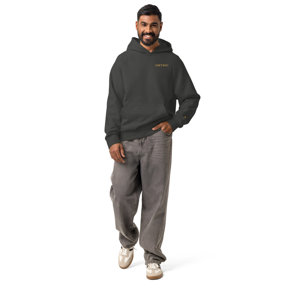 Atelier 560 Hoodie by ORTHIC in Asphalt, on model