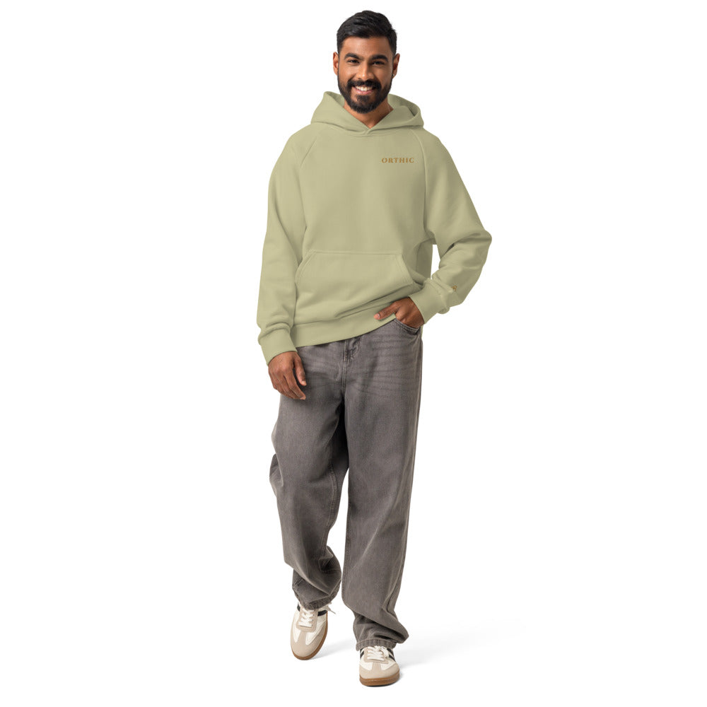 Atelier 560 Hoodie by ORTHIC in Moss Gray, on model