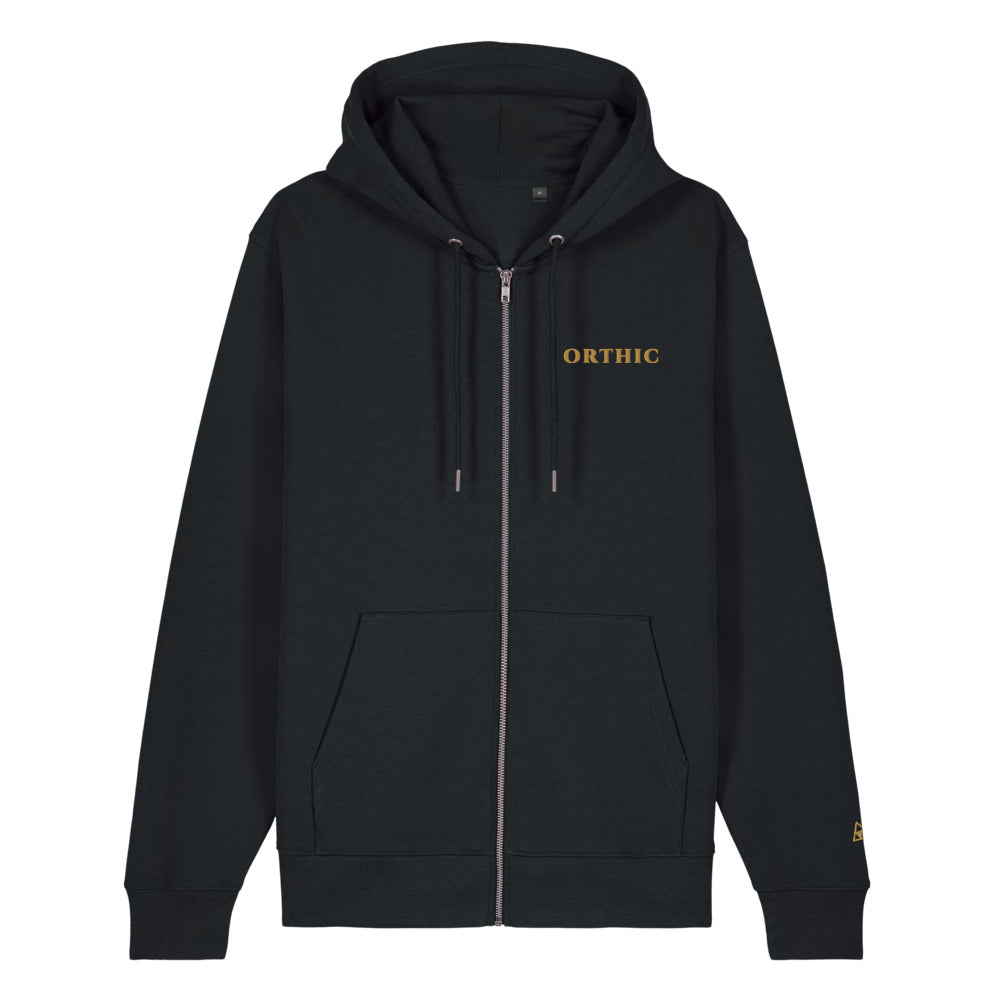 Atelier Zip Hoodie by ORTHIC in Black, front