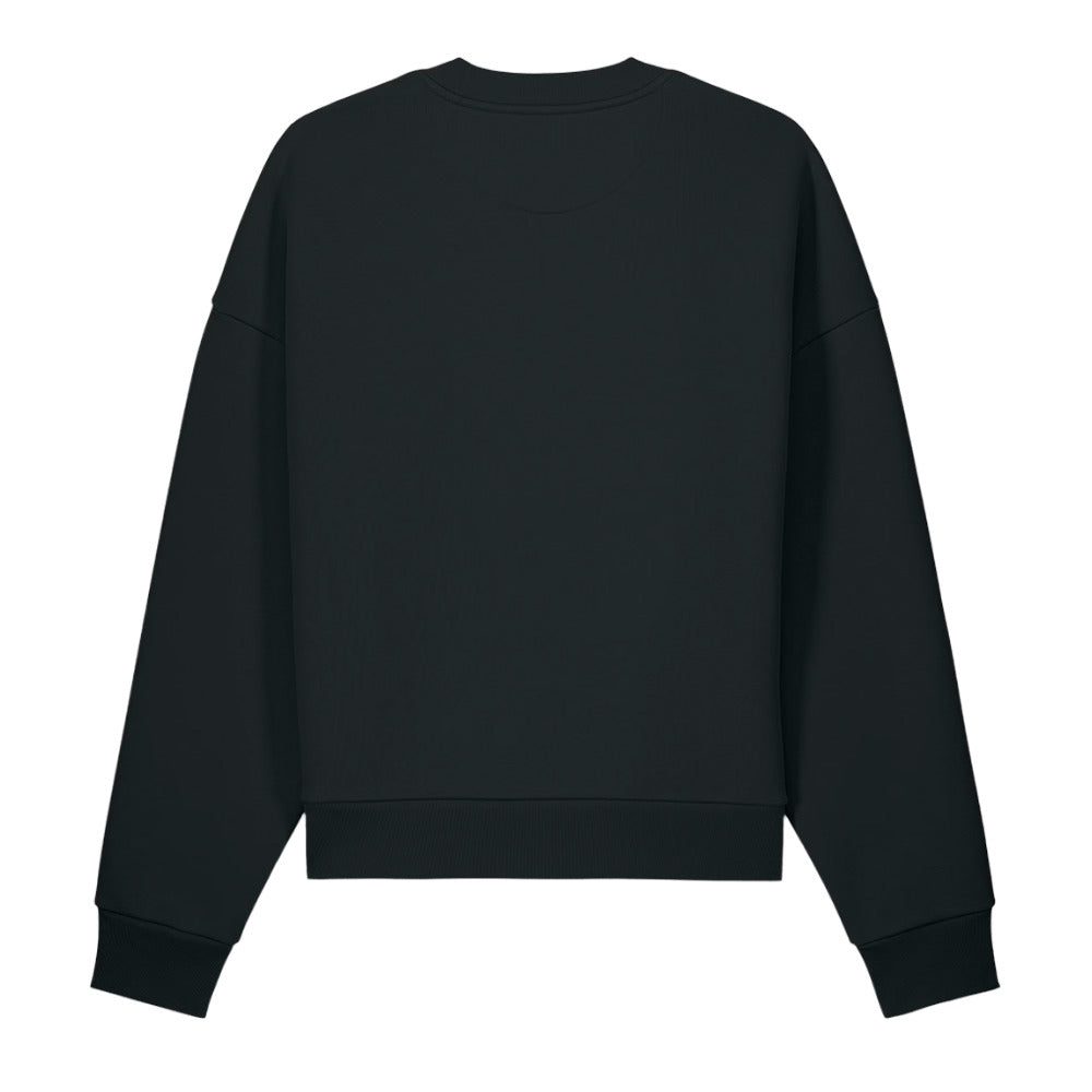 ORTHIC Mark Only Sculpted Crewneck — 500 GSM Organic Cotton Fleece in Black (flat back)
