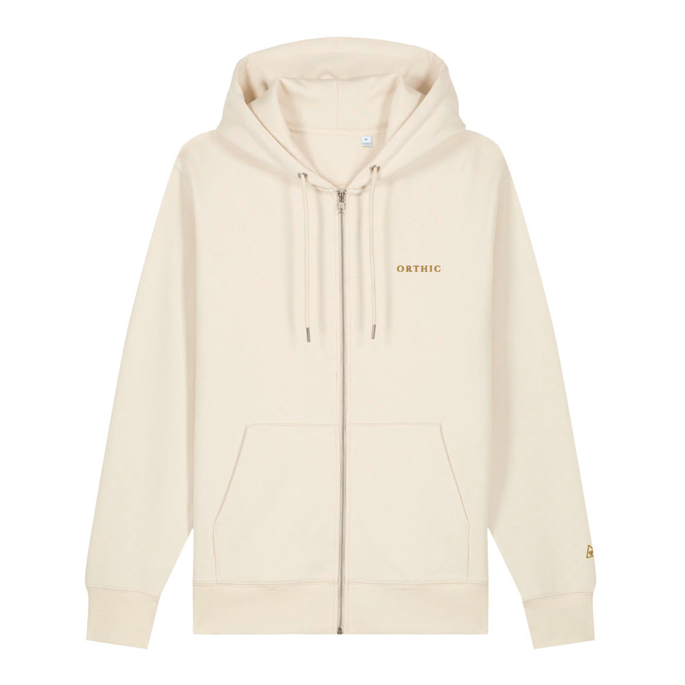 Quiet Weight Tracksuit Zip Hoodie — Brushed Organic Fleece in Natural Raw, front