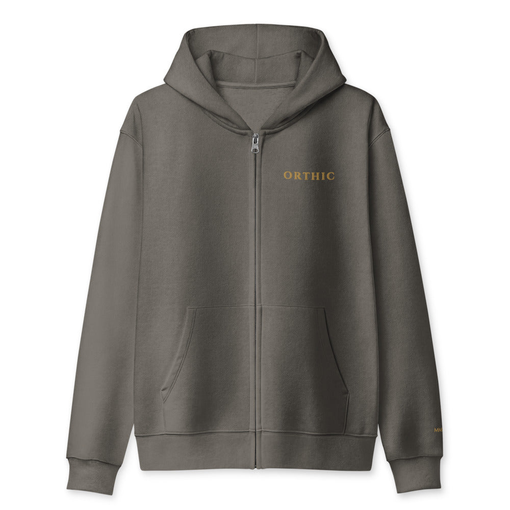 Quiet Weight Heavy Zip Hoodie — Gold Writing by ORTHIC
