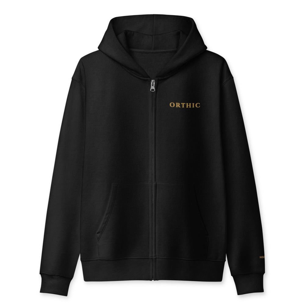 Quiet Weight Heavy Zip Hoodie — Gold Writing by ORTHIC
