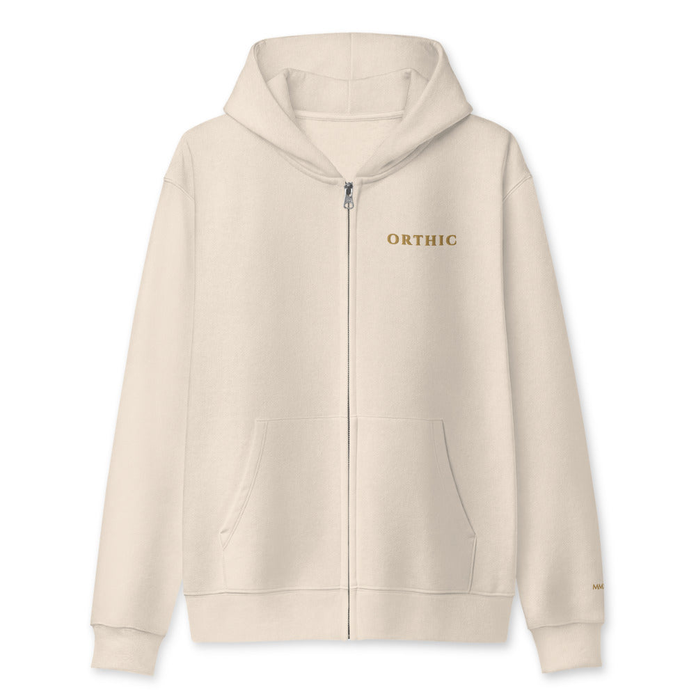 Quiet Weight Heavy Zip Hoodie — Gold Writing by ORTHIC